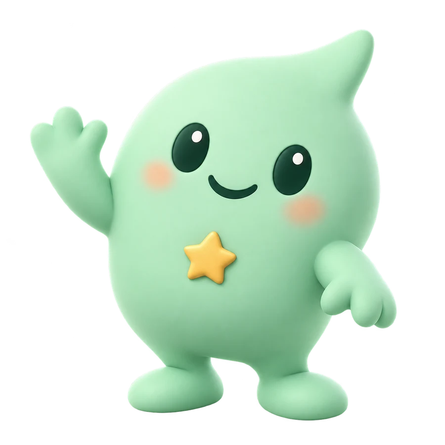 Tilo, a friendly mint-green review helper, waving hello